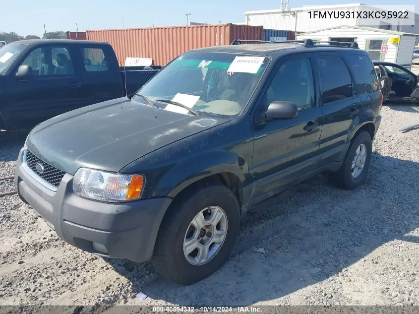 2003 Ford Escape Xlt VIN: 1FMYU931X3KC95922 Lot: 40594332