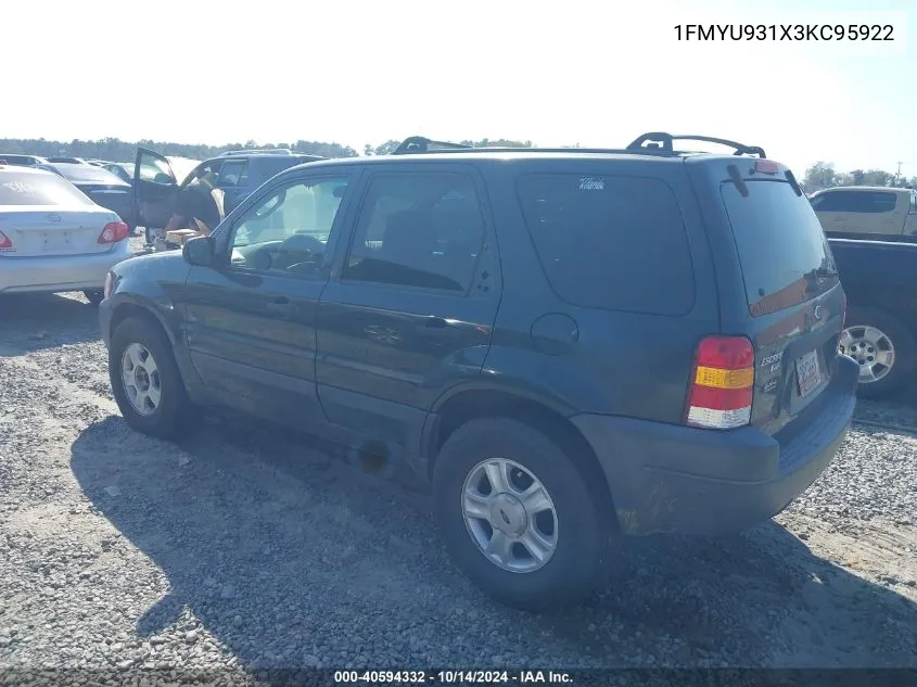 2003 Ford Escape Xlt VIN: 1FMYU931X3KC95922 Lot: 40594332