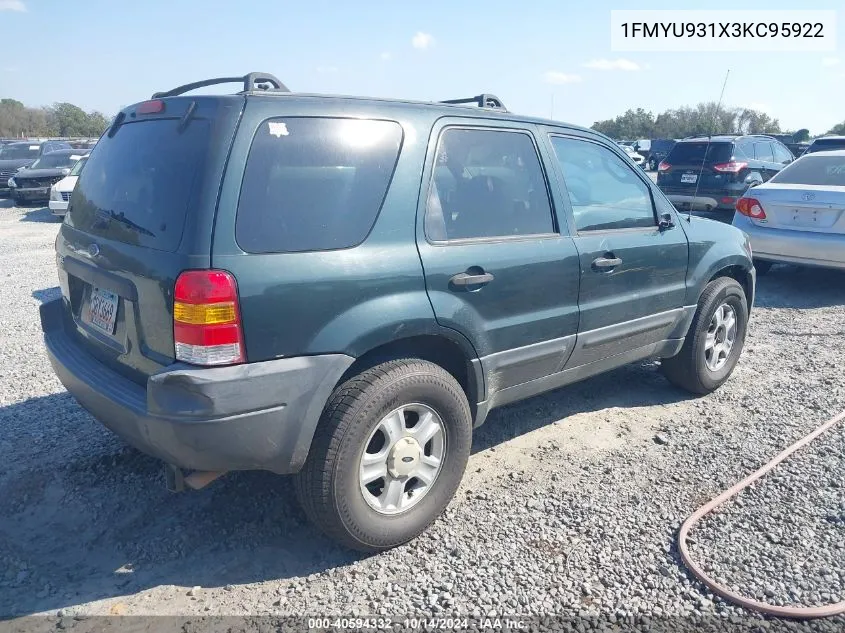 2003 Ford Escape Xlt VIN: 1FMYU931X3KC95922 Lot: 40594332