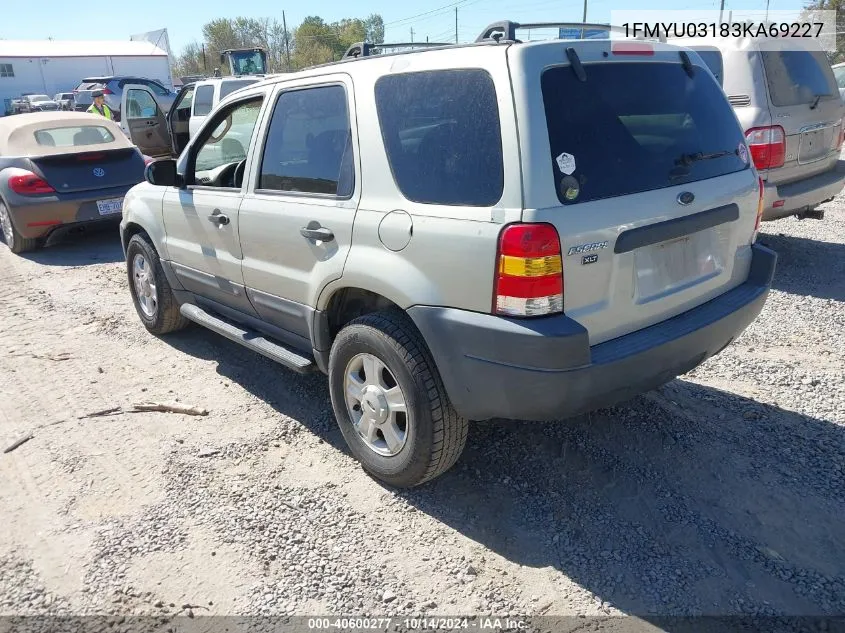 2003 Ford Escape Xlt VIN: 1FMYU03183KA69227 Lot: 40600277