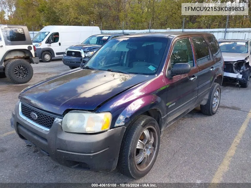 2003 Ford Escape Xls VIN: 1FMCU92153KD89833 Lot: 40615108