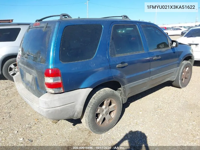 2003 Ford Escape Xls VIN: 1FMYU021X3KA51622 Lot: 40615896