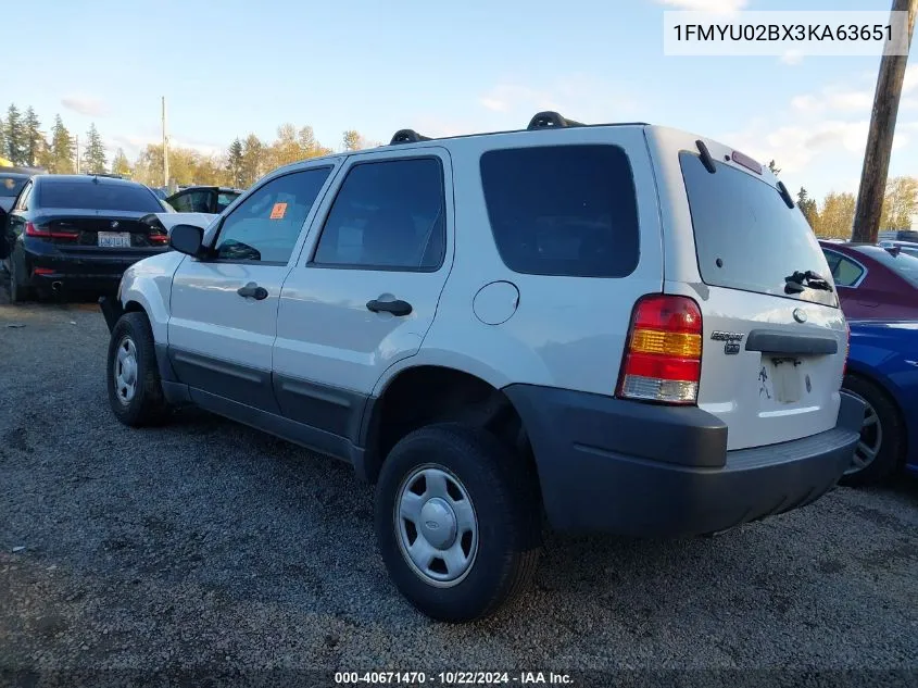 2003 Ford Escape Xls VIN: 1FMYU02BX3KA63651 Lot: 40671470