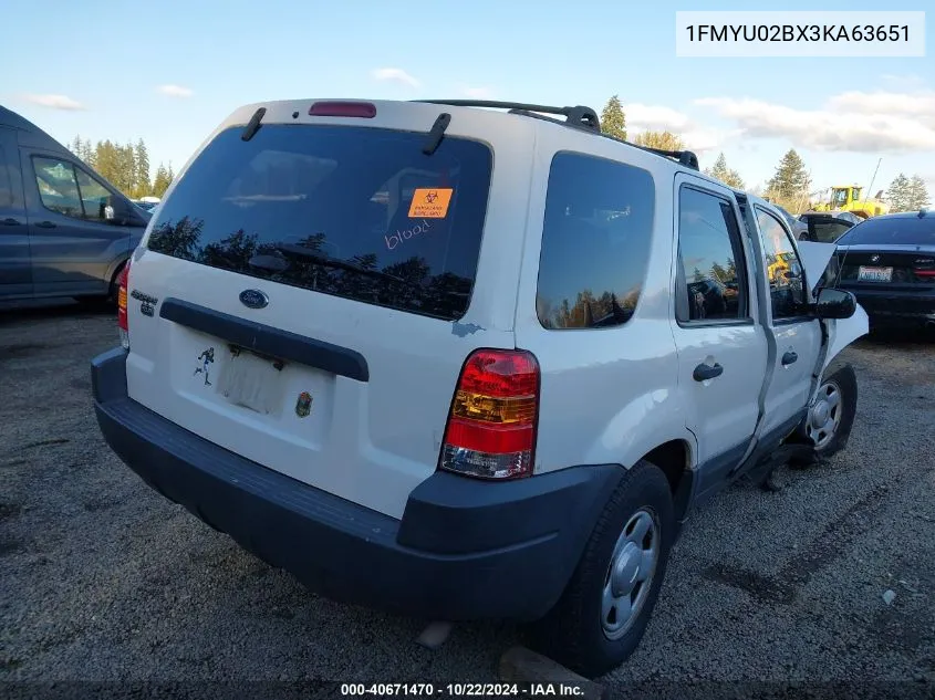 2003 Ford Escape Xls VIN: 1FMYU02BX3KA63651 Lot: 40671470