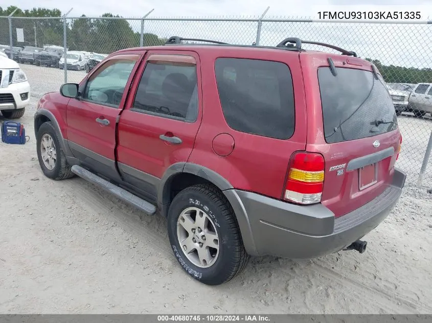 2003 Ford Escape Xlt VIN: 1FMCU93103KA51335 Lot: 40680745