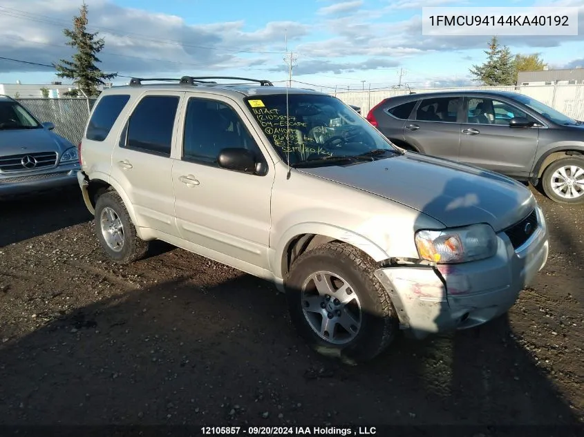 2004 Ford Escape Limited VIN: 1FMCU94144KA40192 Lot: 12105857