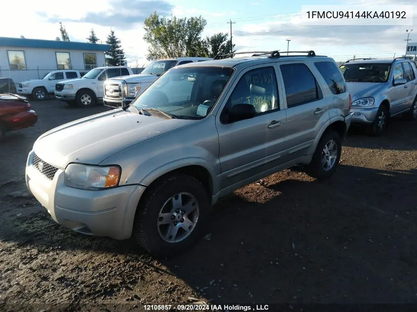 2004 Ford Escape Limited VIN: 1FMCU94144KA40192 Lot: 12105857