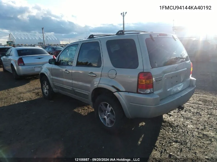 2004 Ford Escape Limited VIN: 1FMCU94144KA40192 Lot: 12105857