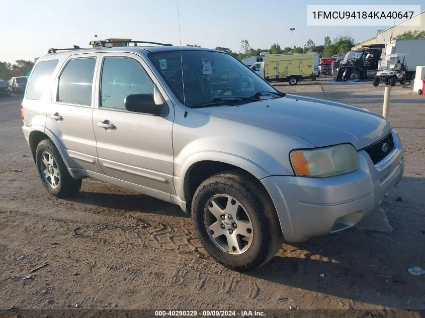 2004 Ford Escape Limited VIN: 1FMCU94184KA40647 Lot: 40290329