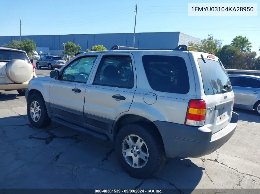 2004 Ford Escape Xlt VIN: 1FMYU03104KA28950 Lot: 40301539