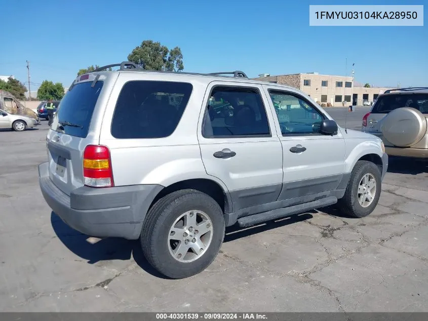 2004 Ford Escape Xlt VIN: 1FMYU03104KA28950 Lot: 40301539