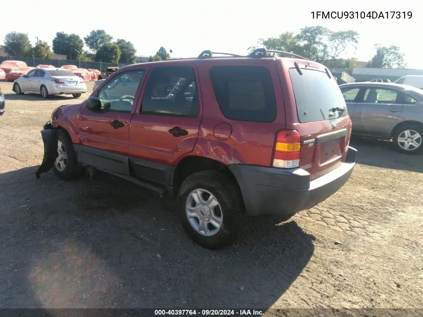 2004 Ford Escape Xlt VIN: 1FMCU93104DA17319 Lot: 40397764