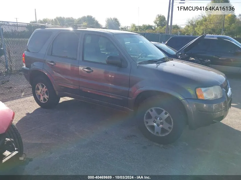 2004 Ford Escape Limited VIN: 1FMCU94164KA16136 Lot: 40469689