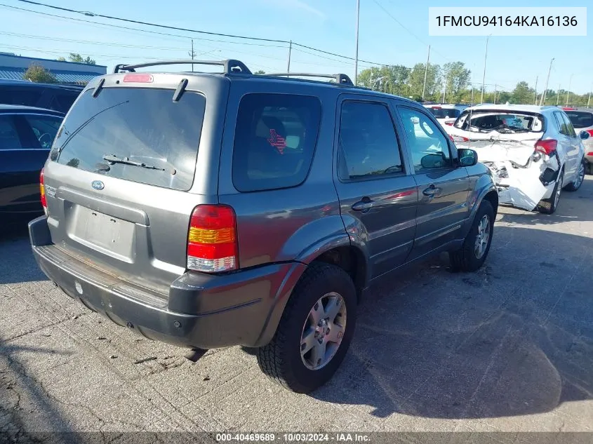 2004 Ford Escape Limited VIN: 1FMCU94164KA16136 Lot: 40469689