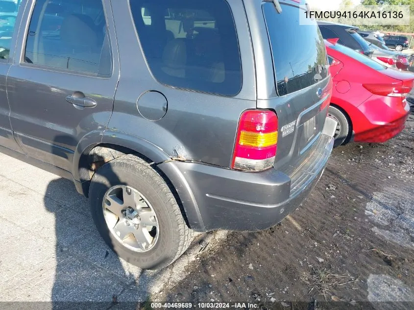 2004 Ford Escape Limited VIN: 1FMCU94164KA16136 Lot: 40469689