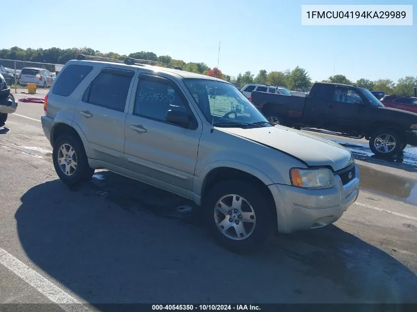 2004 Ford Escape Limited VIN: 1FMCU04194KA29989 Lot: 40545350