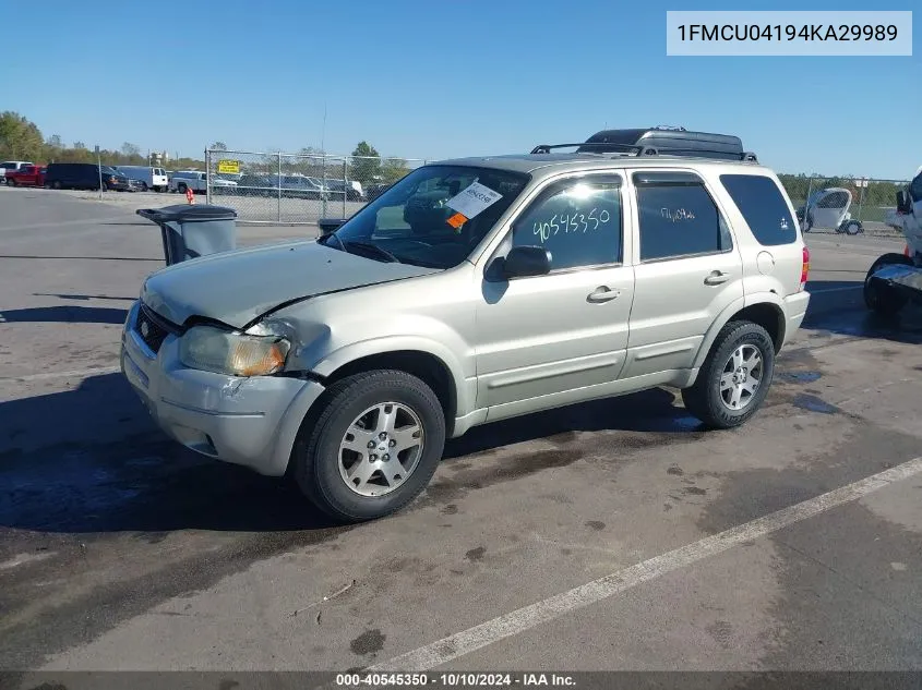 2004 Ford Escape Limited VIN: 1FMCU04194KA29989 Lot: 40545350