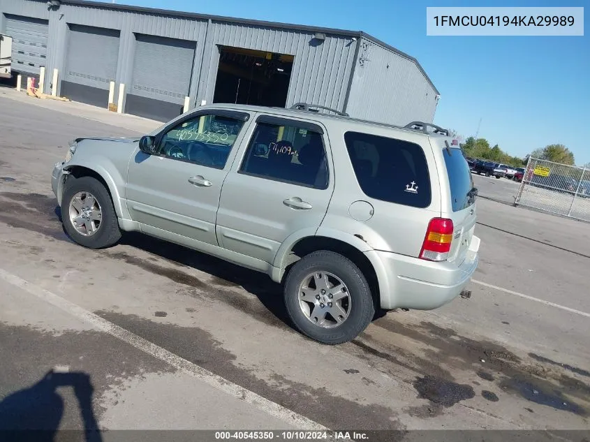 2004 Ford Escape Limited VIN: 1FMCU04194KA29989 Lot: 40545350