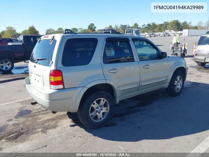 2004 Ford Escape Limited VIN: 1FMCU04194KA29989 Lot: 40545350