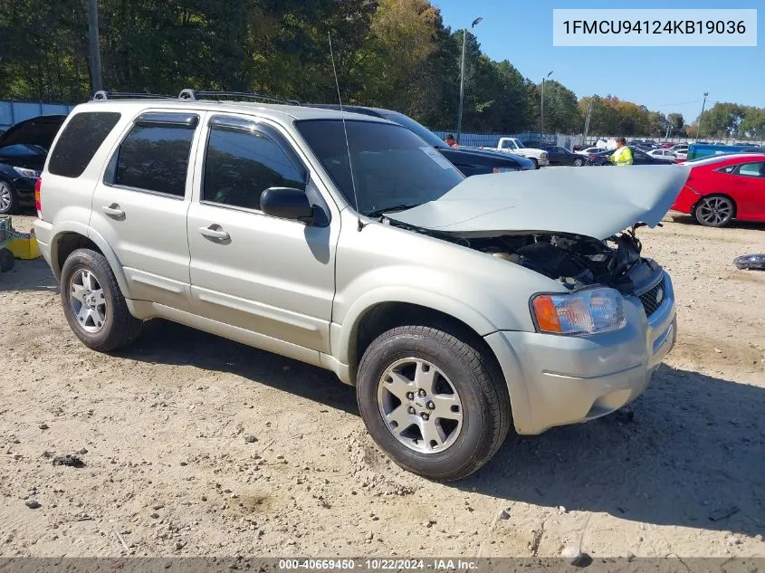 2004 Ford Escape Limited VIN: 1FMCU94124KB19036 Lot: 40669450