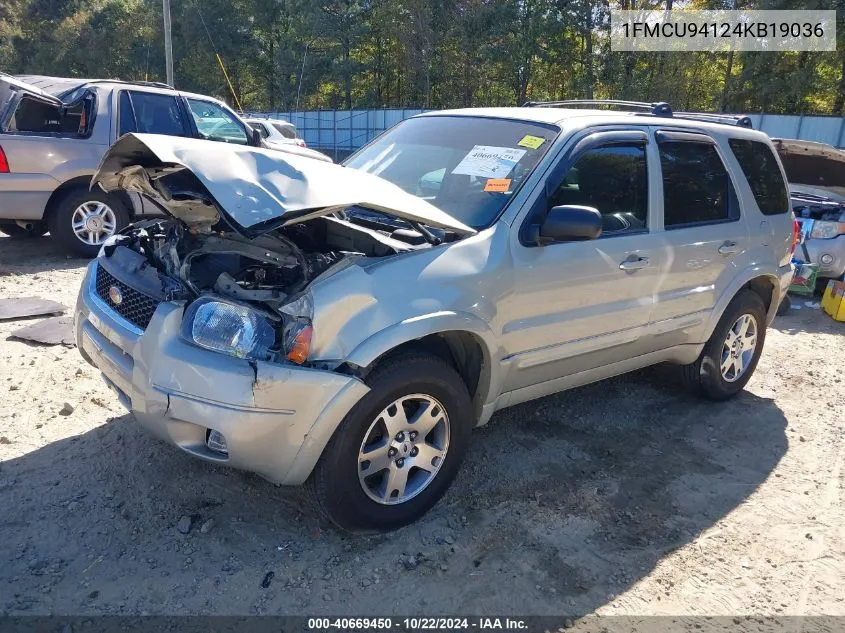 2004 Ford Escape Limited VIN: 1FMCU94124KB19036 Lot: 40669450