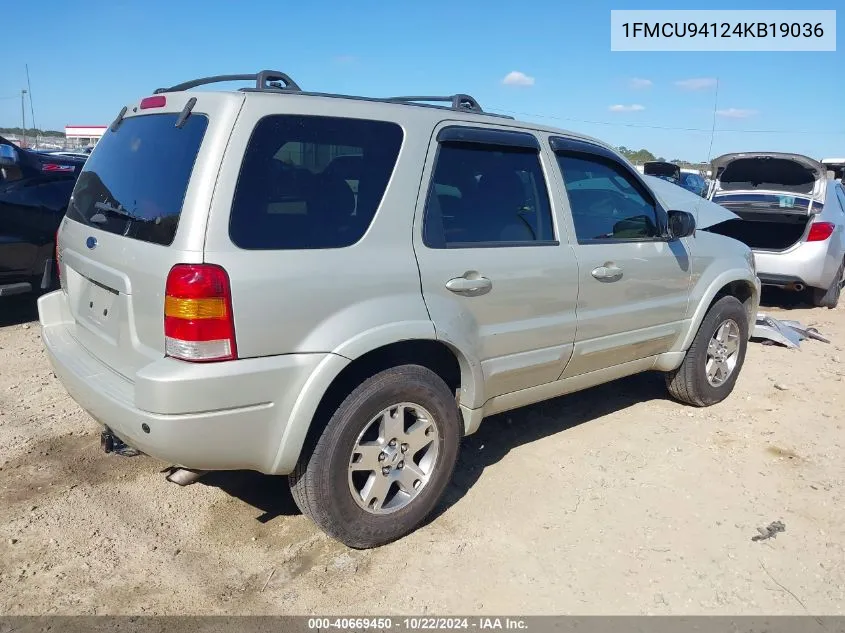 2004 Ford Escape Limited VIN: 1FMCU94124KB19036 Lot: 40669450