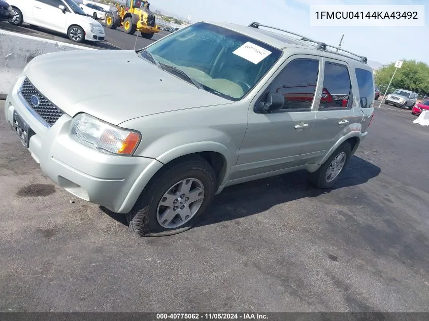 2004 Ford Escape Limited VIN: 1FMCU04144KA43492 Lot: 40775062