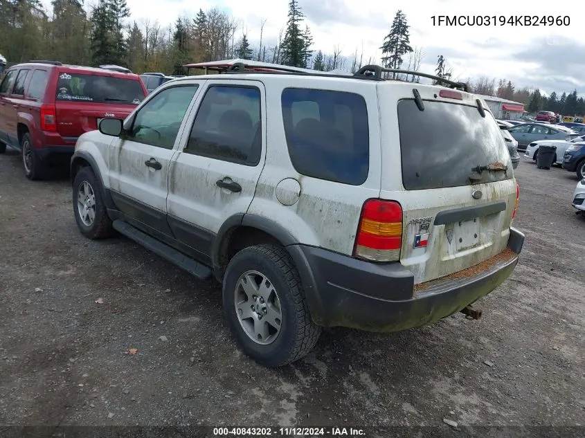 2004 Ford Escape Xlt VIN: 1FMCU03194KB24960 Lot: 40843202