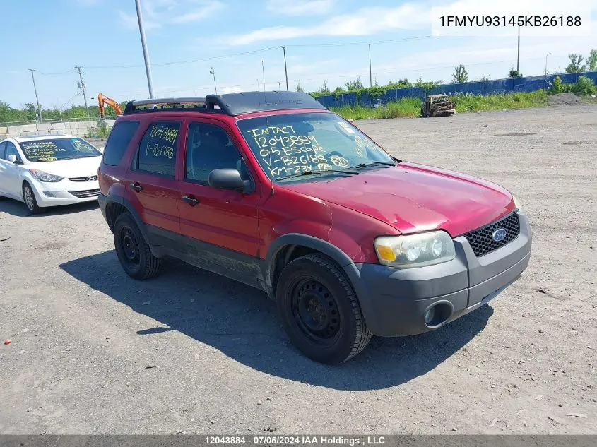 2005 Ford Escape VIN: 1FMYU93145KB26188 Lot: 12043884