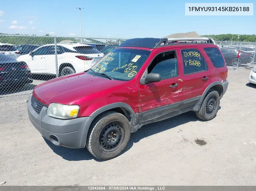 2005 Ford Escape VIN: 1FMYU93145KB26188 Lot: 12043884