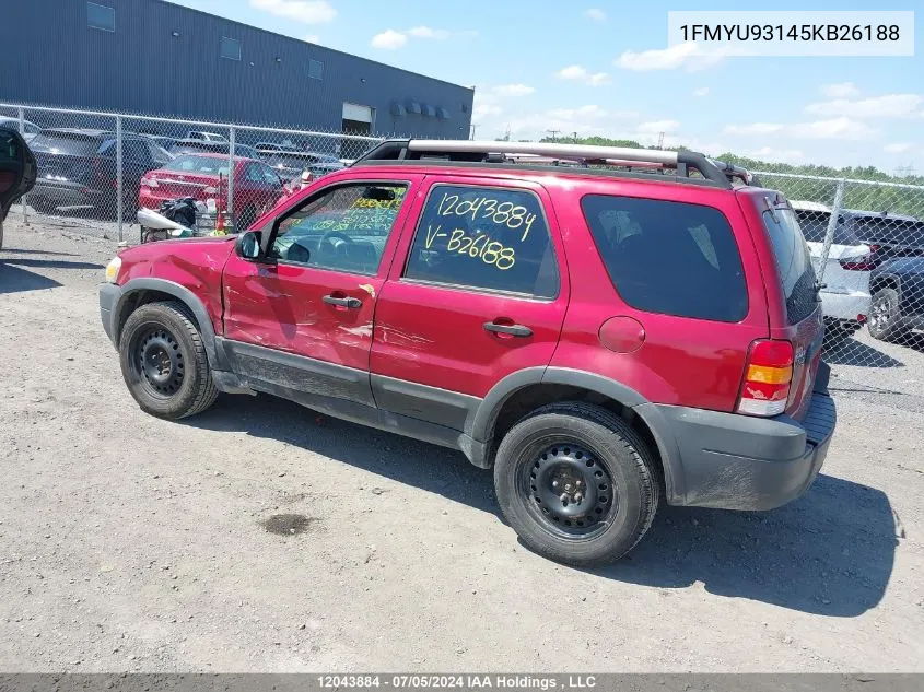 2005 Ford Escape VIN: 1FMYU93145KB26188 Lot: 12043884