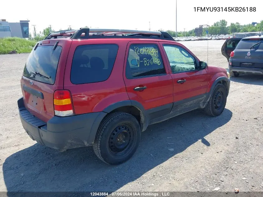 2005 Ford Escape VIN: 1FMYU93145KB26188 Lot: 12043884