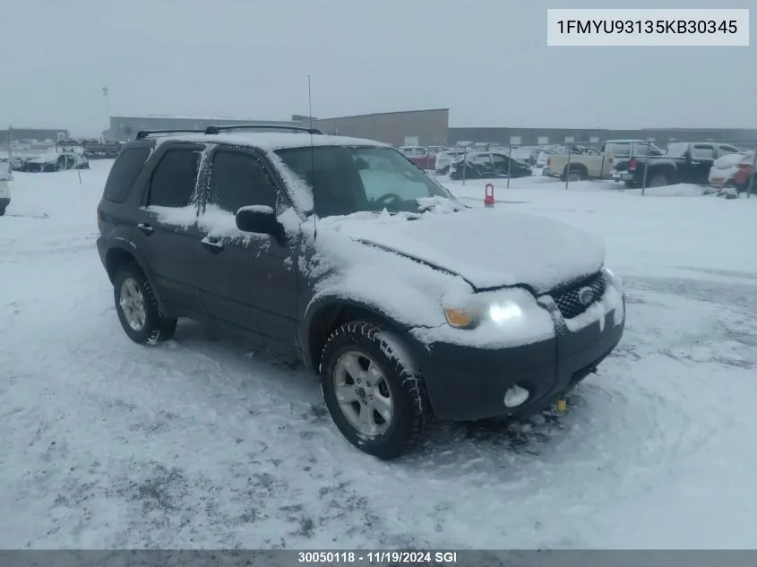 2005 Ford Escape Xlt VIN: 1FMYU93135KB30345 Lot: 30050118