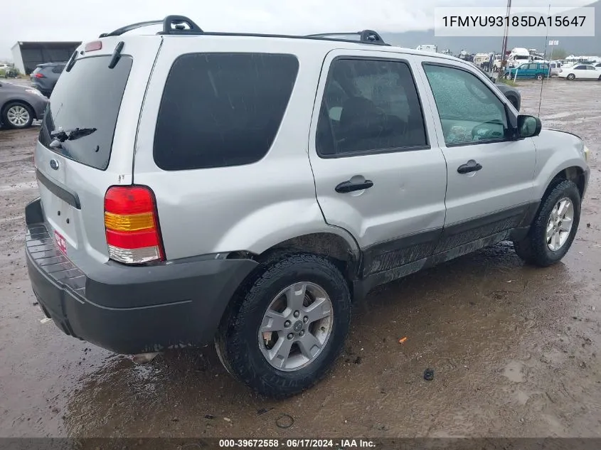 2005 Ford Escape Xlt VIN: 1FMYU93185DA15647 Lot: 39672558