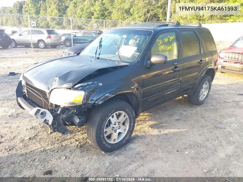 2005 Ford Escape Limited VIN: 1FMYU94175KA61593 Lot: 39891102