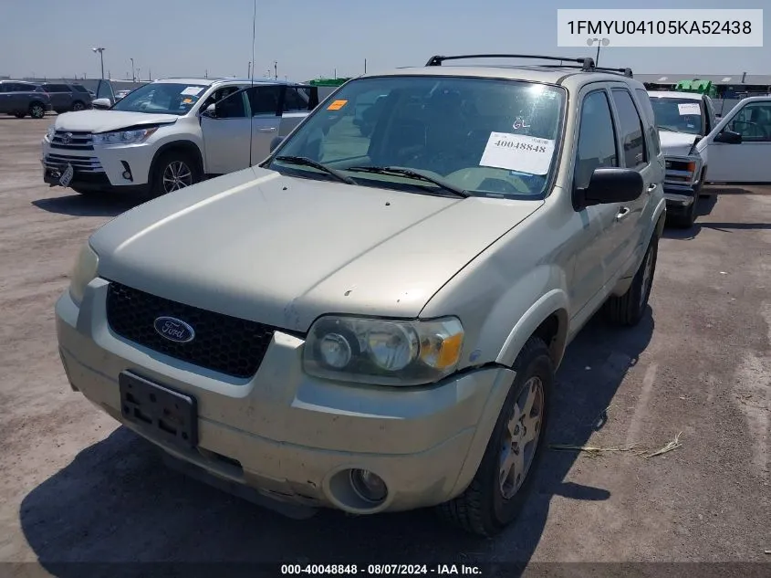 2005 Ford Escape Limited VIN: 1FMYU04105KA52438 Lot: 40048848