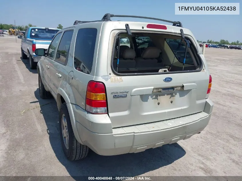 2005 Ford Escape Limited VIN: 1FMYU04105KA52438 Lot: 40048848