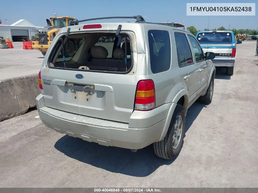 2005 Ford Escape Limited VIN: 1FMYU04105KA52438 Lot: 40048848