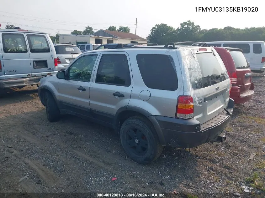 2005 Ford Escape Xlt VIN: 1FMYU03135KB19020 Lot: 40129813