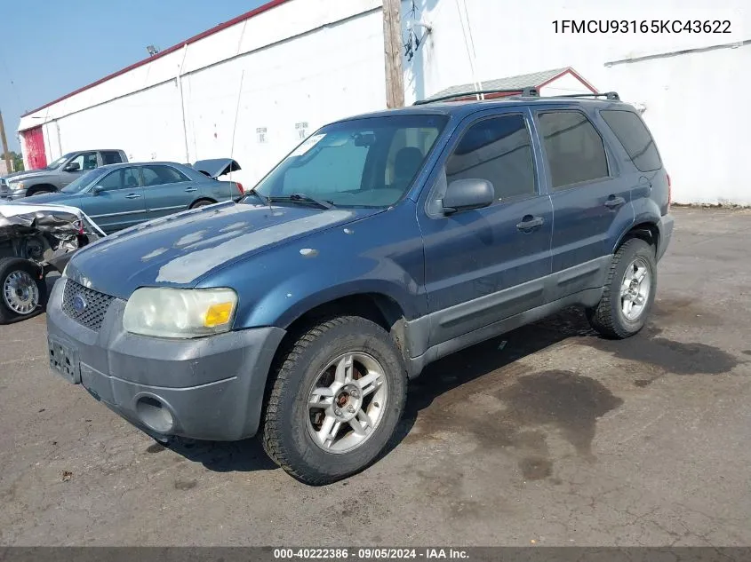 2005 Ford Escape Xlt VIN: 1FMCU93165KC43622 Lot: 40222386