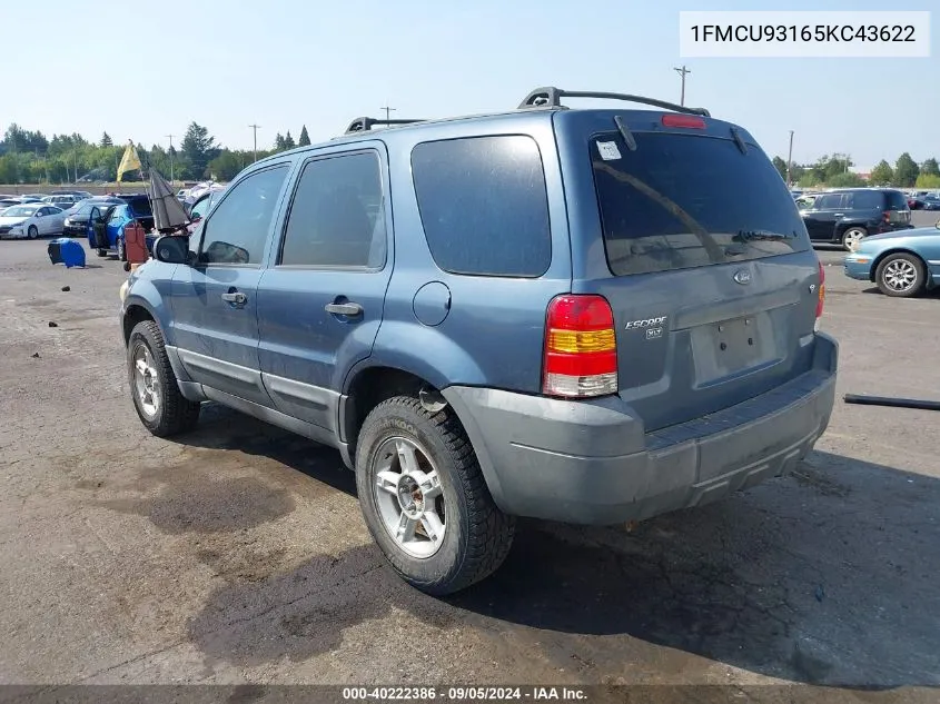 2005 Ford Escape Xlt VIN: 1FMCU93165KC43622 Lot: 40222386