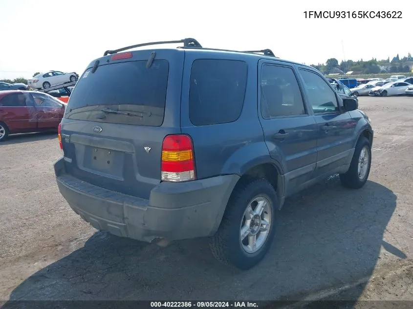 2005 Ford Escape Xlt VIN: 1FMCU93165KC43622 Lot: 40222386