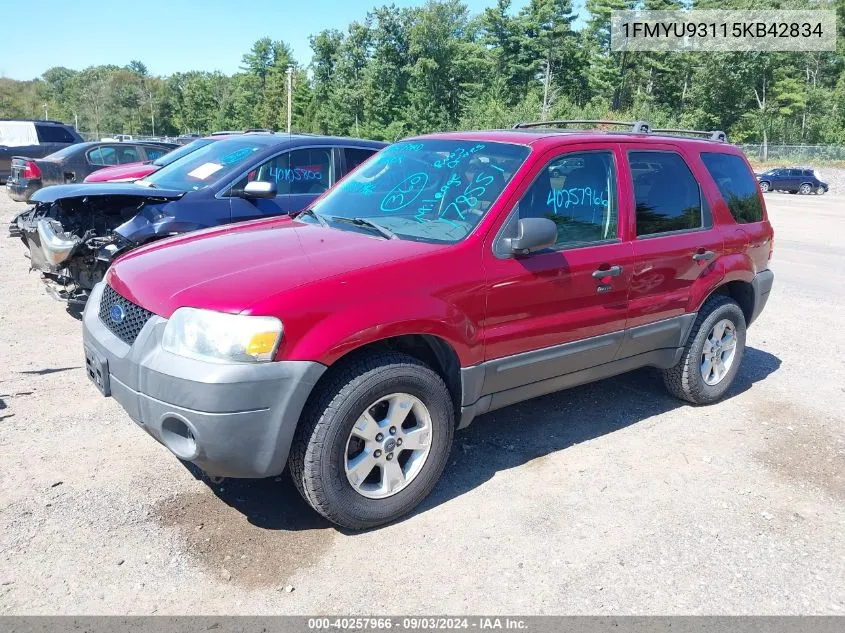 2005 Ford Escape Xlt VIN: 1FMYU93115KB42834 Lot: 40257966