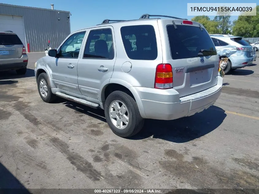 2005 Ford Escape Limited VIN: 1FMCU94155KA40039 Lot: 40267323