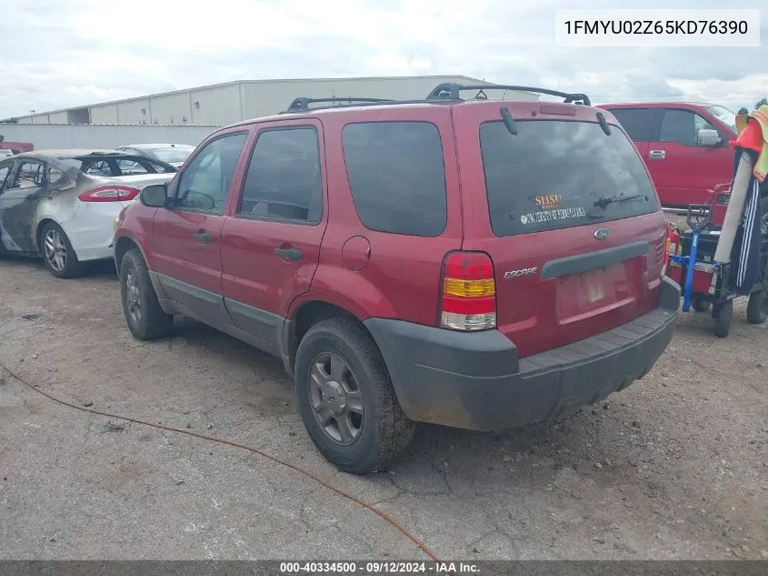 2005 Ford Escape Xls VIN: 1FMYU02Z65KD76390 Lot: 40334500