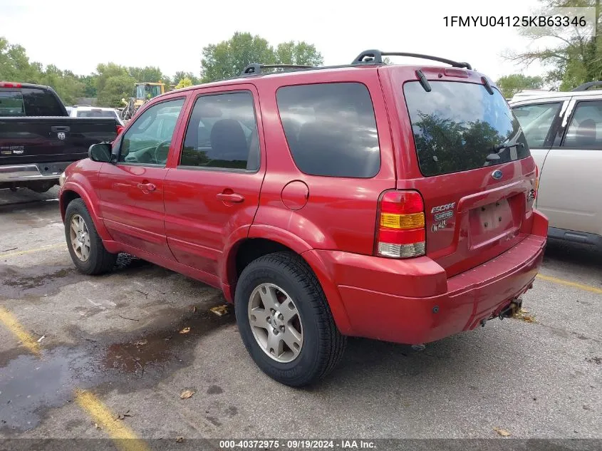 2005 Ford Escape Limited VIN: 1FMYU04125KB63346 Lot: 40372975