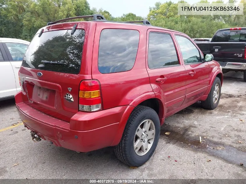 2005 Ford Escape Limited VIN: 1FMYU04125KB63346 Lot: 40372975