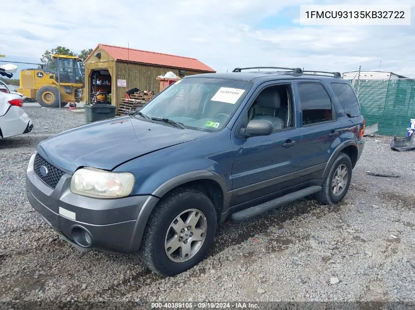 2005 Ford Escape Xlt VIN: 1FMCU93135KB32722 Lot: 40389105