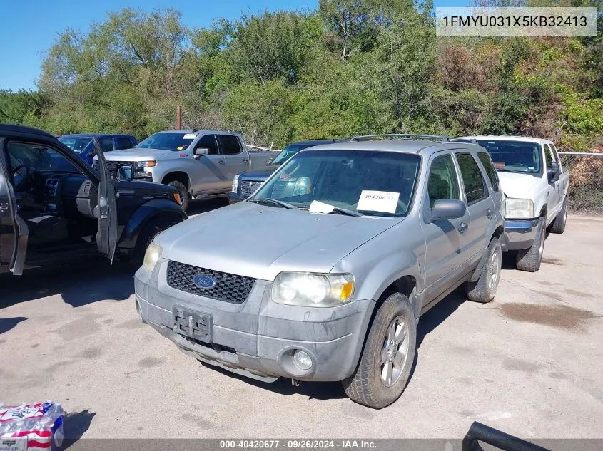 2005 Ford Escape Xlt VIN: 1FMYU031X5KB32413 Lot: 40420677