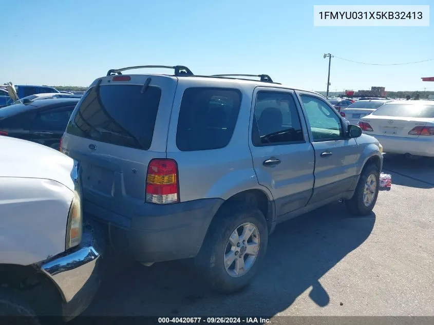 2005 Ford Escape Xlt VIN: 1FMYU031X5KB32413 Lot: 40420677